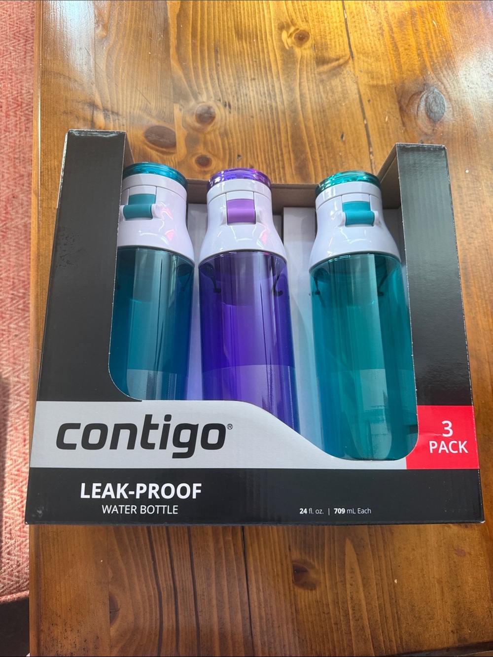 Contigo 3-Pack Water Bottles in Teal, Purple & Teal with White Lids